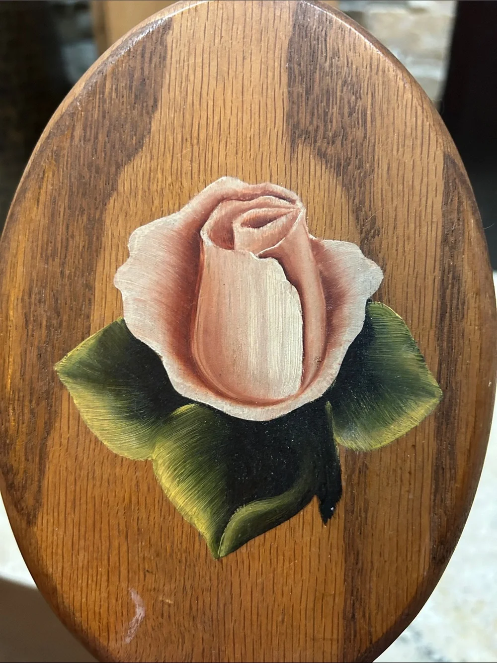 Vintage Hand-Painted Pink Rose Wooden Hand Mirror